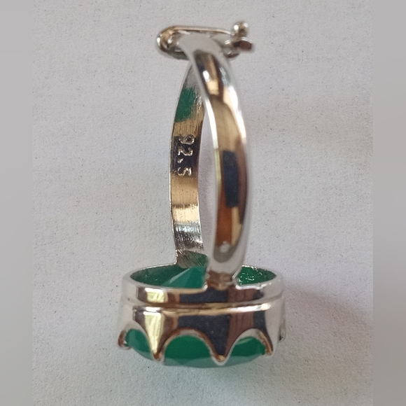 Silver 925 Green Onyx Adjustable Ring, Lever Back Earrings Set - Picture 2 of 10
